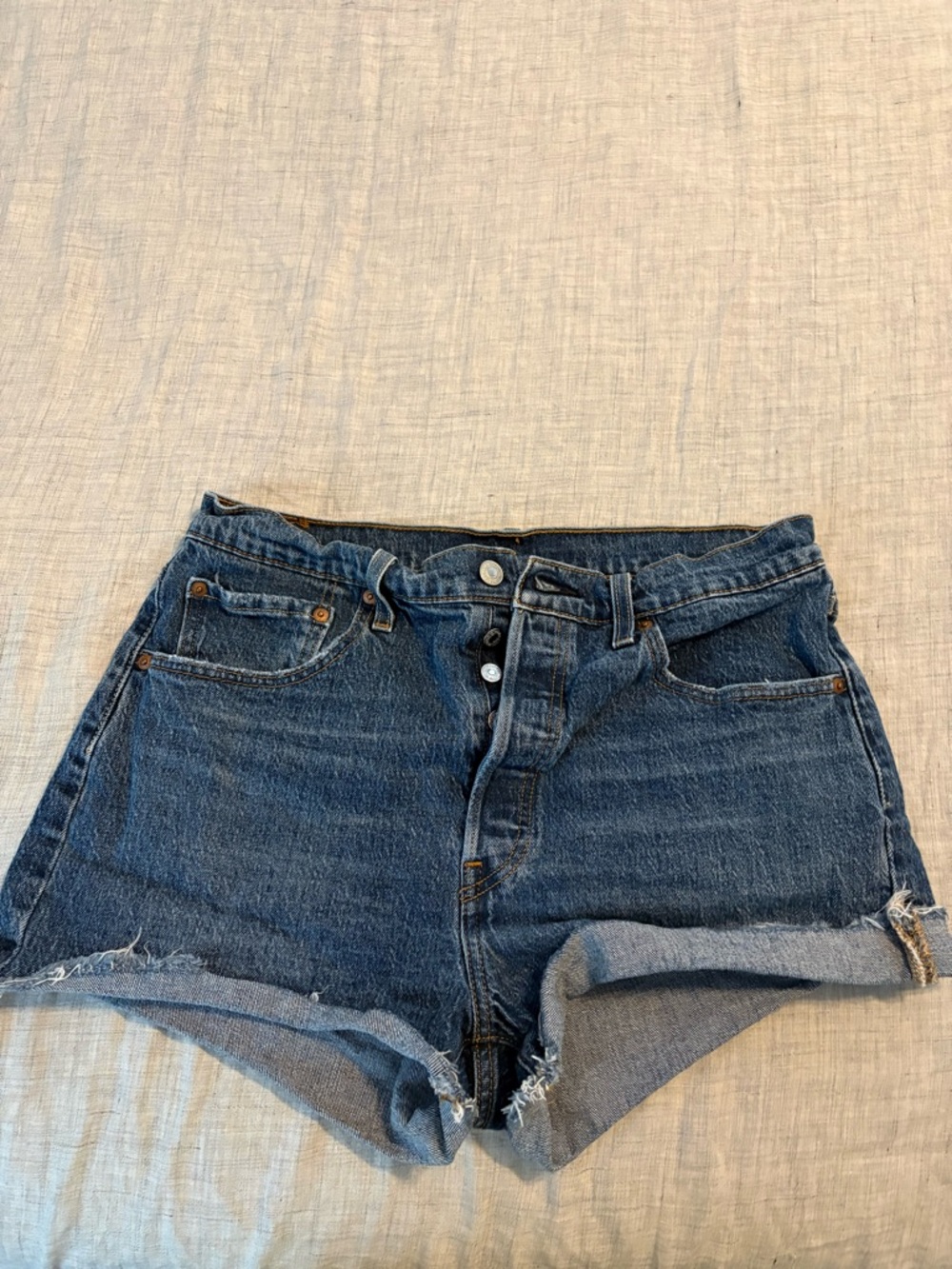 Levi's Dark Blue High-Rise Button-Fly Denim Shorts
